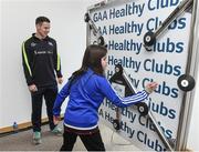 4 February 2017; Connacht Healthy Club Roadshow - inspiring GAA clubs to become hubs for health. Pictured at the launch leading the call out for increased participation in the programme are 11 year old Katelyn Campbell from Pearses GAA Club Ballinasloe, Co. Galway with Philly McMahon, Gaelic footballer for Dublin and Ballymun Kickhams. Exemplar Healthy Clubs such as Achill GAA, Mayo, Melvin Gaels GAA, Leitrim, Ballinderreen GAA, Galway and Aghamore GAA, Mayo, encouraged and inspired other Connacht clubs to support their communities in pursuit of better physical and mental wellbeing. For more information, visit: www.gaa.ie/community Follow: @officialgaa or Like: www.facebook.com/officialgaa/. Ballyhaunis Centre of Excellence, Mayo. Photo by Matt Browne/Sportsfile