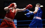 4 February 2017; Tiernan Bradley of Sacred Heart, left, exchanges punches with Gerard French of Clonard U during their 69kg bout during the 2016 IABA Elite Boxing Championships at the National Stadium in Dublin. Photo by Cody Glenn/Sportsfile