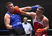 4 February 2017; Martin Keenan of Rathkeale, right, exchanges punches with Patrick Nevin of St Michaels Dublin during their 91+kg bout during the 2016 IABA Elite Boxing Championships at the National Stadium in Dublin. Photo by Cody Glenn/Sportsfile