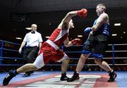 4 February 2017; Martin Keenan of Rathkeale, left, exchanges punches with Patrick Nevin of St Michaels Dublin during their 91+kg bout during the 2016 IABA Elite Boxing Championships at the National Stadium in Dublin. Photo by Cody Glenn/Sportsfile