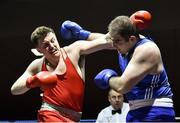 4 February 2017; John McDonnell of Crumlin, right, exchanges punches with Thomas Carty of Glasnevin during their 91+kg bout during the 2016 IABA Elite Boxing Championships at the National Stadium in Dublin. Photo by Cody Glenn/Sportsfile
