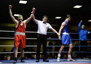 4 February 2017; Tiernan Bradley of Sacred Heart, left, victorious over Gerard French of Clonard U during their 69kg bout during the 2016 IABA Elite Boxing Championships at the National Stadium in Dublin. Photo by Cody Glenn/Sportsfile