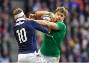 4 February 2017; Jamie Heaslip of Ireland is tackled by Finn Russell of Scotland during the RBS Six Nations Rugby Championship match between Scotland and Ireland at BT Murrayfield Stadium in Edinburgh, Scotland. Photo by Ramsey Cardy/Sportsfile