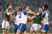 4 February 2017; Kevin McLoughlin, left, and Jason Doherty of Mayo tussle with Monaghan players, from left, Ryan Wylie, Kieran Duffy and Neil McAdam during the Allianz Football League Division 1 Round 1 match between Mayo and Monaghan at Elverys MacHale Park in Castlebar, Co Mayo. Photo by Stephen McCarthy/Sportsfile