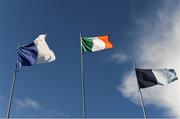 5 February 2017; The Tricolour of Ireland, the Cavan, left, and Dublin flags flutter in the wind before the Allianz Football League Division 1 Round 1 match between Cavan and Dublin at Kingspan Breffni Park in Cavan. Photo by Ray McManus/Sportsfile