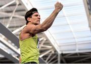 5 February 2017; Peter Glass of City of Lisburn A.C., Co. Antrim, celebrates after clearing the pole during the mens pole vault during the Irish Life Health AAI Indoor Games at Sport Ireland National Indoor Arena in Abbotstown, Dublin. Photo by Eóin Noonan/Sportsfile