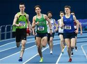5 February 2017; Athletes, from left, Lee Byrne of Rathfarnham W.S.A.F. A.C., Mark Glynn of Newbridge AC and Daire Finn of Celtic AC, competing in the senior mens 800m heat 2 during the Irish Life Health AAI Indoor Games at Sport Ireland National Indoor Arena in Abbotstown, Dublin. Photo by Sam Barnes/Sportsfile