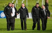5 February 2017; Referee Ciarán Branagan, centre, and his officials walk the pitch before the Allianz Football League Division 2 Round 1 match between Meath and Kildare at Páirc Táilteann in Navan, Co. Meath. Photo by Piaras Ó Mídheach/Sportsfile