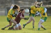 5 February 2017; Dora Gorman of Galway in action against Niamh Hegarty, left, and Karen Gutherie of Donegal during the Lidl Ladies Football National League Round 2 match between Galway and Donegal at Tuam Stadium in Galway. Photo by Diarmuid Greene/Sportsfile