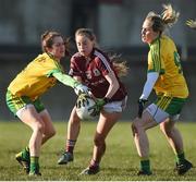 5 February 2017; Ailbhe Davoren of Galway in action against Katie Herron, left, and Karen Gutherie of Donegal during the Lidl Ladies Football National League Round 2 match between Galway and Donegal at Tuam Stadium in Galway. Photo by Diarmuid Greene/Sportsfile