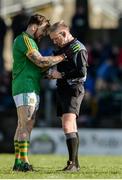 5 February 2017; Mickey Burke of Meath pleads his case with referee Ciarán Branagan before being shown the black card in the first half during the Allianz Football League Division 2 Round 1 match between Meath and Kildare at Páirc Táilteann in Navan, Co. Meath. Photo by Piaras Ó Mídheach/Sportsfile
