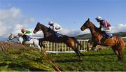 5 February 2017; Smashing, left, with Davy Russell up, Douvan, centre, with Ruby Walsh up, and Draycott Place, with Danny Mullins up, jump the last, first time round during the BoyleSports Tied Cottage Steeplechase at Punchestown Racecourse in Naas, Co. Kildare. Photo by Ramsey Cardy/Sportsfile