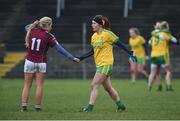 5 February 2017; Ciara Hegarty of Donegal and Megan Glynn of Galway exchange a handshake after the Lidl Ladies Football National League Round 2 match between Galway and Donegal at Tuam Stadium in Galway. Photo by Diarmuid Greene/Sportsfile