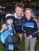 5 February 2017; Dublin's Eric Lowndes poses for a picture with Harry Tindal, 9 years, and his sister Ella, 11 years, from Wicklow Town, after the Allianz Football League Division 1 Round 1 match between Cavan and Dublin at Kingspan Breffni Park in Cavan. Photo by Ray McManus/Sportsfile