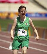 3 July 2011; Team Ireland's Rachel Ryan, Templemore, Co. Tipperary, celebrates securing a Bronze Medal during a 200m final at the OAKA Olympic Stadium, Athens Olympic Sport Complex. 2011 Special Olympics World Summer Games, Athens, Greece. Picture credit: Ray McManus / SPORTSFILE