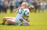 3 July 2011; Samantha Monaghan, left, Meath, celebrates with team-mate Jenny Rispin at the end of the game. TG4 Ladies Football Leinster Senior Championship Semi-Final, Dublin v Meath, Naomh Mhearnog, Portmarnock, Co. Dublin. Photo by Sportsfile