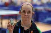 3 July 2011; Team Ireland's Ann Marie Talbot, left, Enniscorthy, Co. Wexford, won a Gold Medal during the Table Tennis Finals at the SEF Sport Training Halls, Peace & Friendship Stadium. 2011 Special Olympics World Summer Games, Athens, Greece. Picture credit: Ray McManus / SPORTSFILE