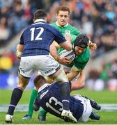 4 February 2017; Sean O'Brien of Ireland is tackled by Alex Dunbar, left, and Huw Jones of Scotland during the RBS Six Nations Rugby Championship match between Scotland and Ireland at BT Murrayfield Stadium in Edinburgh, Scotland. Photo by Brendan Moran/Sportsfile