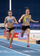 5 February 2017; Sinead Denny of Dundrum South Dublin AC, Co Dublin, left, and Phil Healy of Bandon AC, Co Cork, competing in the womens 400m during the Irish Life Health AAI Indoor Games at Sport Ireland National Indoor Arena in Abbotstown, Dublin. Photo by Sam Barnes/Sportsfile