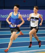 5 February 2017; Darragh McElhinney of Bantry AC, Co Cork, left, and Daragh Fitzgibbon of Donore Harriers AC, Co Dublin competing in the senior men's 3000m during the Irish Life Health AAI Indoor Games at Sport Ireland National Indoor Arena in Abbotstown, Dublin. Photo by Sam Barnes/Sportsfile