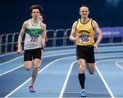 5 February 2017; Dylan Kirwan of Raheny Shamrock AC, Co Dublin, left, and Colm Lynch of  Iveragh AC, Co Kerry competing in the senior men's 400m during the Irish Life Health AAI Indoor Games at Sport Ireland National Indoor Arena in Abbotstown, Dublin. Photo by Sam Barnes/Sportsfile
