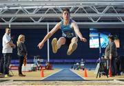 5 February 2017; Darragh Minter of St Mary's AC, Co Clare competing in the senior men's long jump during the Irish Life Health AAI Indoor Games at Sport Ireland National Indoor Arena in Abbotstown, Dublin. Photo by Sam Barnes/Sportsfile