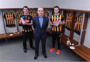 6 February 2017; Brian Phelan, CEO Glanbia Nutritionals, centre, with Kilkenny goalkeeper Eóin Murphy, left, and team captain Mark Bergin pictured during the launch of Glanbia 2017 Kilkenny GAA Sponsorship at Nowlan Park in Kilkenny. Photo by Matt Browne/Sportsfile