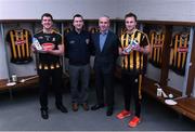 6 February 2017; Brian Phelan, CEO Glanbia Nutritionals, second right, and Stuart Scott, second left, Glanbia Consumer Foods Brand Manager with Kilkenny goalkeeper Eóin Murphy, left, and team captain Mark Bergin pictured during the launch of Glanbia 2017 Kilkenny GAA Sponsorship at Nowlan Park in Kilkenny. Photo by Matt Browne/Sportsfile