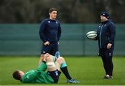 6 February 2017; Ian Keatley, centre, of Ireland in conversation with kicking coach Richie Murphy, right, during squad training at Carton House in Maynooth, Co. Kildare. Photo by Ramsey Cardy/Sportsfile