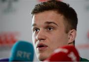 6 February 2017; Irelands Josh van der Flier during a press conference at Carton House in Maynooth, Co. Kildare. Photo by Eóin Noonan/Sportsfile