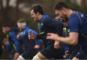 6 February 2017; Mike McCarthy of Leinster and team-mates warm up during squad training at Rosemount in UCD, Dublin. Photo by Cody Glenn/Sportsfile