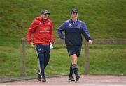 6 February 2017; Munster defence coach Jacques Nienaber, left, and Tyler Bleyendaal make their way out for squad training at the University of Limerick. Photo by Diarmuid Greene/Sportsfile