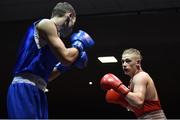 4 February 2017; Tiernan Bradley of Sacred Heart, right, exchanges punches with Gerard French of Clonard U during their 69kg bout during the 2016 IABA Elite Boxing Championships at the National Stadium in Dublin. Photo by Cody Glenn/Sportsfile
