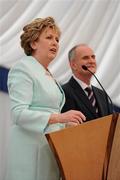 5 July 2011; President Mary McAleese speaking at a garden party for GAA Social Initiative participants while Dr. Martin McAleese looks on. Áras an Uachtaráin, Phoenix Park, Dublin. Picture credit: Pat Murphy / SPORTSFILE