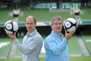 6 July 2011; Airtricity League XI manager Damien Richardson, right, with former Republic of Ireland international Kenny Cunningham who was introduced as Airtricity League XI Assistant Manager for the Dublin Super Cup. Aviva Stadium, Lansdowne Road, Dublin. Picture credit: Matt Browne / SPORTSFILE