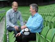 6 July 2011; Airtricity League XI manager Damien Richardson, right, with former Republic of Ireland international Kenny Cunningham who was introduced as Airtricity League XI Assistant Manager for the Dublin Super Cup. Aviva Stadium, Lansdowne Road, Dublin. Picture credit: Matt Browne / SPORTSFILE