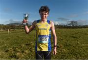 7 February 2017; Killian Jordan, age 14, from St. Enda's, Galway, after winning the Junior Boys 3000m final during the Irish Life Health Connacht Schools Cross Country at Calry Community Park in Sligo. Photo by David Maher/Sportsfile