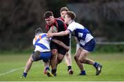 7 February 2017; Jack Fish of Wesley College is tackled by James McDonnell, left, and Flynn Ashton of St Andrew’s College during the Bank of Ireland Leinster Schools Junior Cup Round 1 match between Wesley College and St Andrew’s College at Anglesea Road in Dublin. Photo by Sam Barnes/Sportsfile
