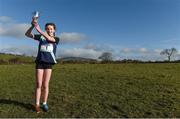 7 February 2017; Rosin O'Brien, age 13, from Sacred Heart School, Westport, Co Mayo, after winning the minor Girls 2000m final during the Irish Life Health Connacht Schools Cross Country at Calry Community Park in Sligo. Photo by David Maher/Sportsfile