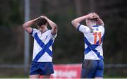 7 February 2017; Joshua Kuhogan, left, and James McDonnell of St Andrew’s College dejected following the Bank of Ireland Leinster Schools Junior Cup Round 1 match between Wesley College and St Andrew’s College at Anglesea Road in Dublin. Photo by Sam Barnes/Sportsfile
