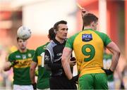 5 February 2017; Referee Maurice Deegan issues a yellow card to Hugh McFadden of Donegal during the Allianz Football League Division 1 Round 1 match between Donegal and Kerry at O'Donnell Park in Letterkenny, Co Donegal. Photo by Stephen McCarthy/Sportsfile