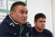 8 February 2017; Connacht head coach Pat Lam, left, with Connacht player Dave Heffernan during a press conference at the Sportsground in Galway. Photo by Matt Browne/Sportsfile