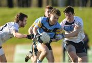 8 February 2017; Conor McCarthy of UCD in action against Ronan McNamee and Niall McKeever of Ulster University during the Independent.ie HE GAA Sigerson Cup Quarter-Final match between Ulster University and UCD at Jordanstown in Belfast. Photo by Oliver McVeigh/Sportsfile