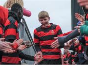 9 February 2017; Matthew Hodgins of Kilkenny College leads his team off the pitch after scoring a hat-trick of tries during the Bank of Ireland Leinster Schools Junior Cup Round 1 match between C.B.C. Monkstown and Kilkenny College at Donnybrook Stadium in Donnybrook, Dublin. Photo by Sam Barnes/Sportsfile