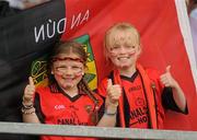 9 July 2011; Two young Down supporters at the game. GAA Football All-Ireland Senior Championship Qualifier Round 2, Down v Leitrim, Pairc Esler, Newry, Co. Down. Picture credit: Oliver McVeigh / SPORTSFILE