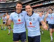10 July 2011; Éamon Fennell, left, and Declan Lally, Dublin, celebrate after the game GAA Football Senior Championship Final, Dublin v Wexford, Croke Park, Dublin. Picture credit: Oliver McVeigh / SPORTSFILE