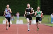 10 July 2011; Mark English, centre, from Letterkenny Athletic Club, Co. Donegal, on his way to winning the Under-19 400m in a championship best time of 48.02 from second place Joseph Dowling, left, from Dundrum South Athletic Club, and third place James Greene, right, from Ferrybank Athletic Club, Co. Waterford. Woodie’s DIY Juvenile Track and Field Championships of Ireland, Tullamore Harriers, Tullamore, Co. Offaly. Picture credit: Matt Browne / SPORTSFILE