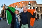 10 February 2017; Ireland supporters Theresa and Billy Hilliard, from Limerick City, pictured outside the Colosseum ahead of Ireland's RBS Six Nations Championship game against Italy tomorrow in Rome, Italy. Photo by Ramsey Cardy/Sportsfile