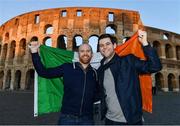 10 February 2017; Ireland supporters Gavin Walsh, left, and Niall Waters pictured outside The Colosseum ahead of Ireland's RBS Six Nations Championship game against Italy tomorrow in Rome, Italy. Photo by Ramsey Cardy/Sportsfile