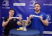 10 February 2017; Leinster's Luke McGrath, left, and Jack Conan, draw out Kilkenny College against St Michael's College during the Bank of Ireland Leinster Schools Junior Cup Draw at Donnybrook Stadium in Donnybrook, Dublin. Photo by Daire Brennan/Sportsfile